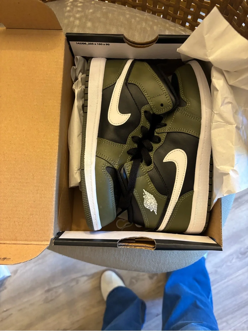 NEW - never worn - Jordan Kids Sneakers - Black & Olive Mid Top